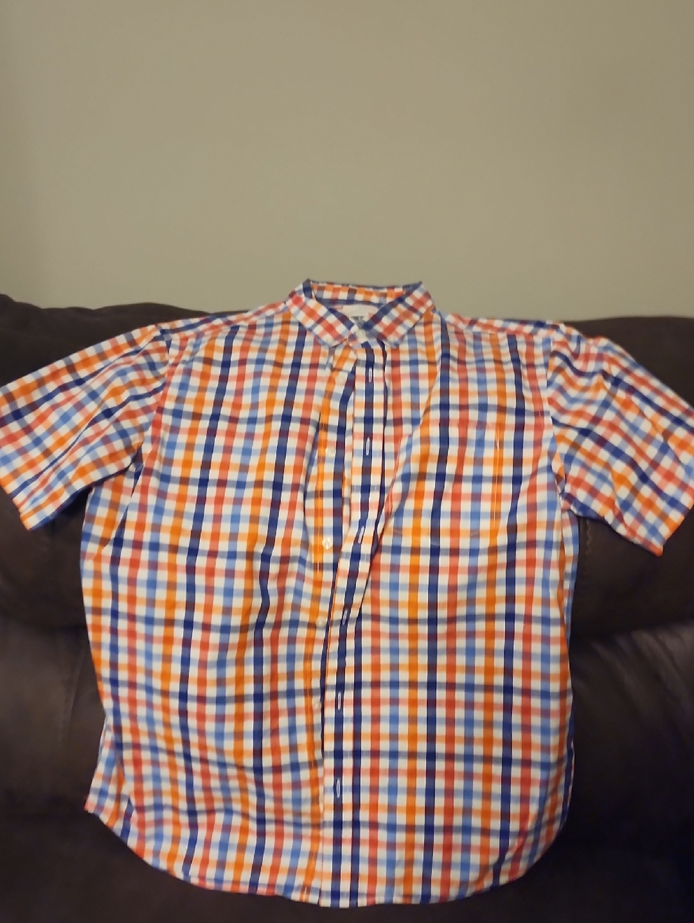 Old Navy Orange & Blue Check Short-Sleeve Button-Down Shirt